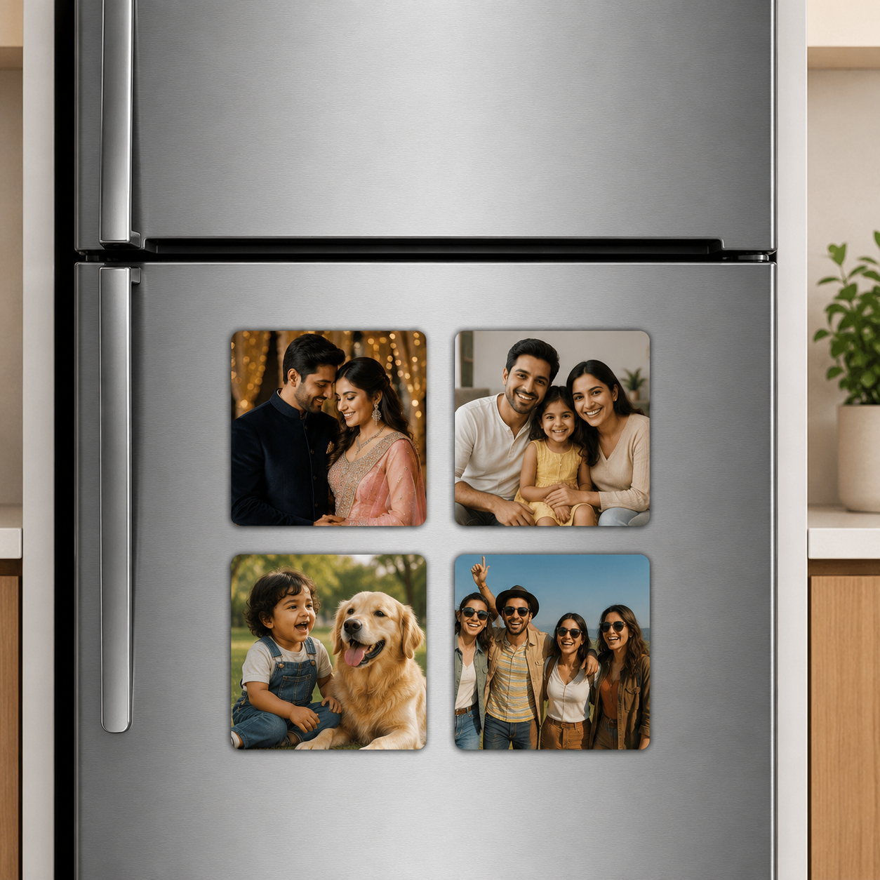 Mini Photo Magnets — Set of 4 Personalized Fridge Magnets (3x3 inch)